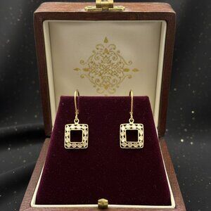 Gold Plated Sterling Silver Diamond Lattice Dangle Earrings – Flat Cut Diamonds